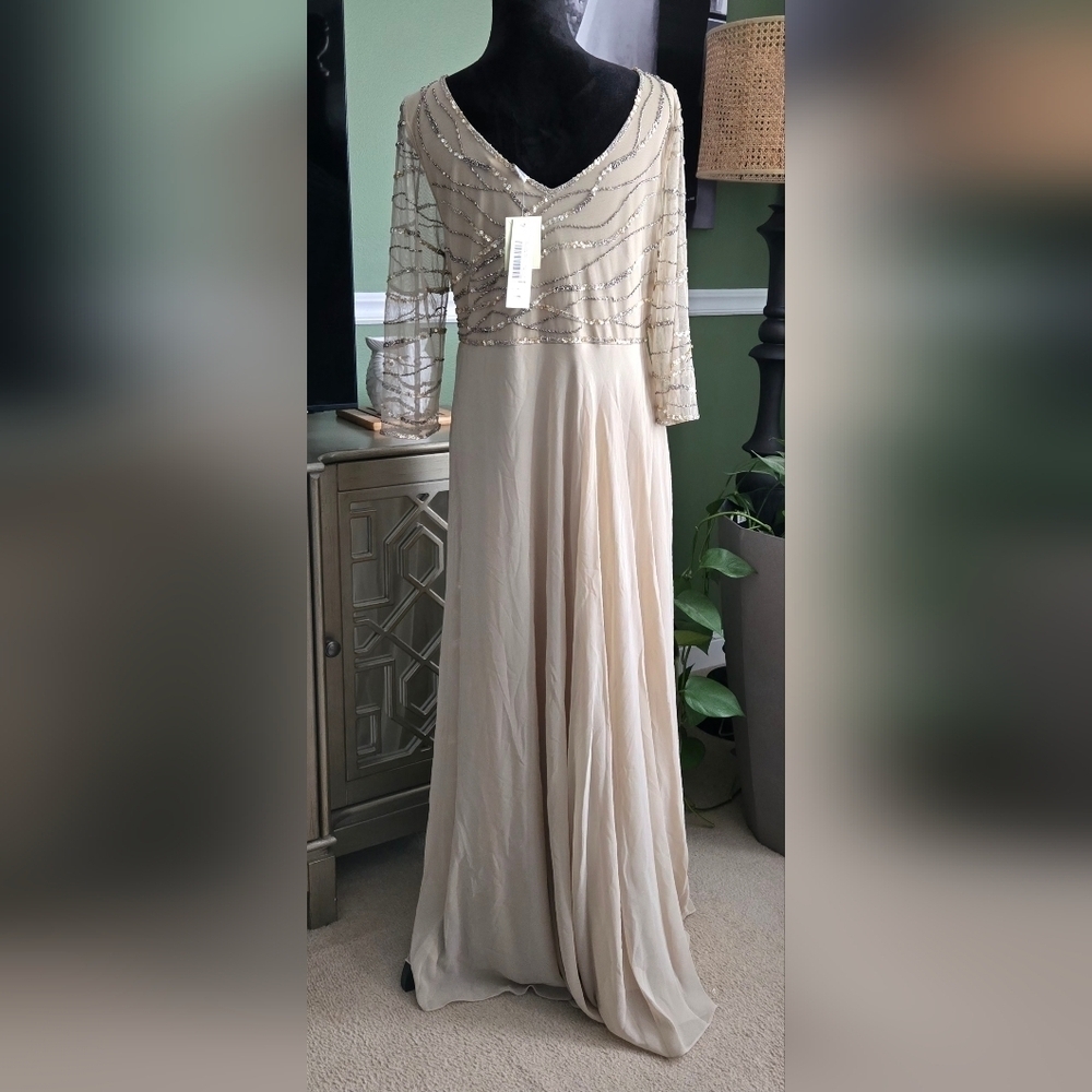 J Kara Women's 3/4 Sleeve Beaded Bodice Pop Over Long Dress #1045 - Picture 5 of 7